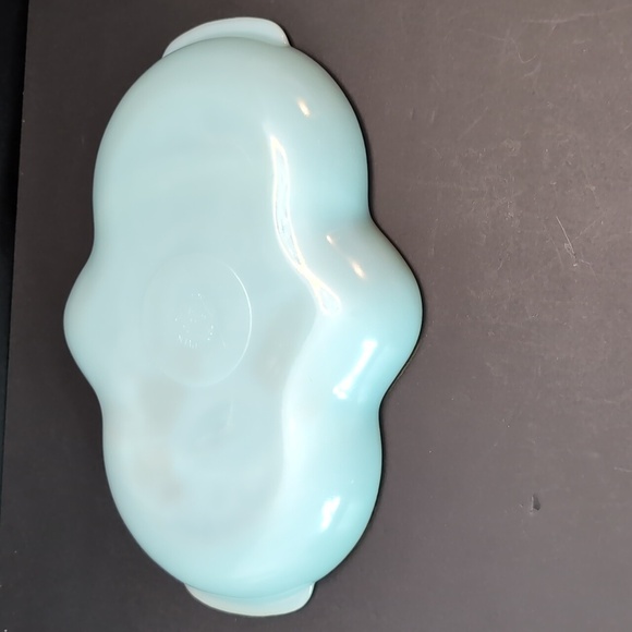 Vintage Fire king Delphite Blue Milk Glass Divided Tray with Gold Trim. - Picture 3 of 8